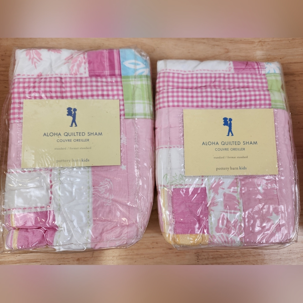 Pottery Barn Kids Quilted Pillow Shams Set of 2 Aloha Hawaii Tropical Theme VTG